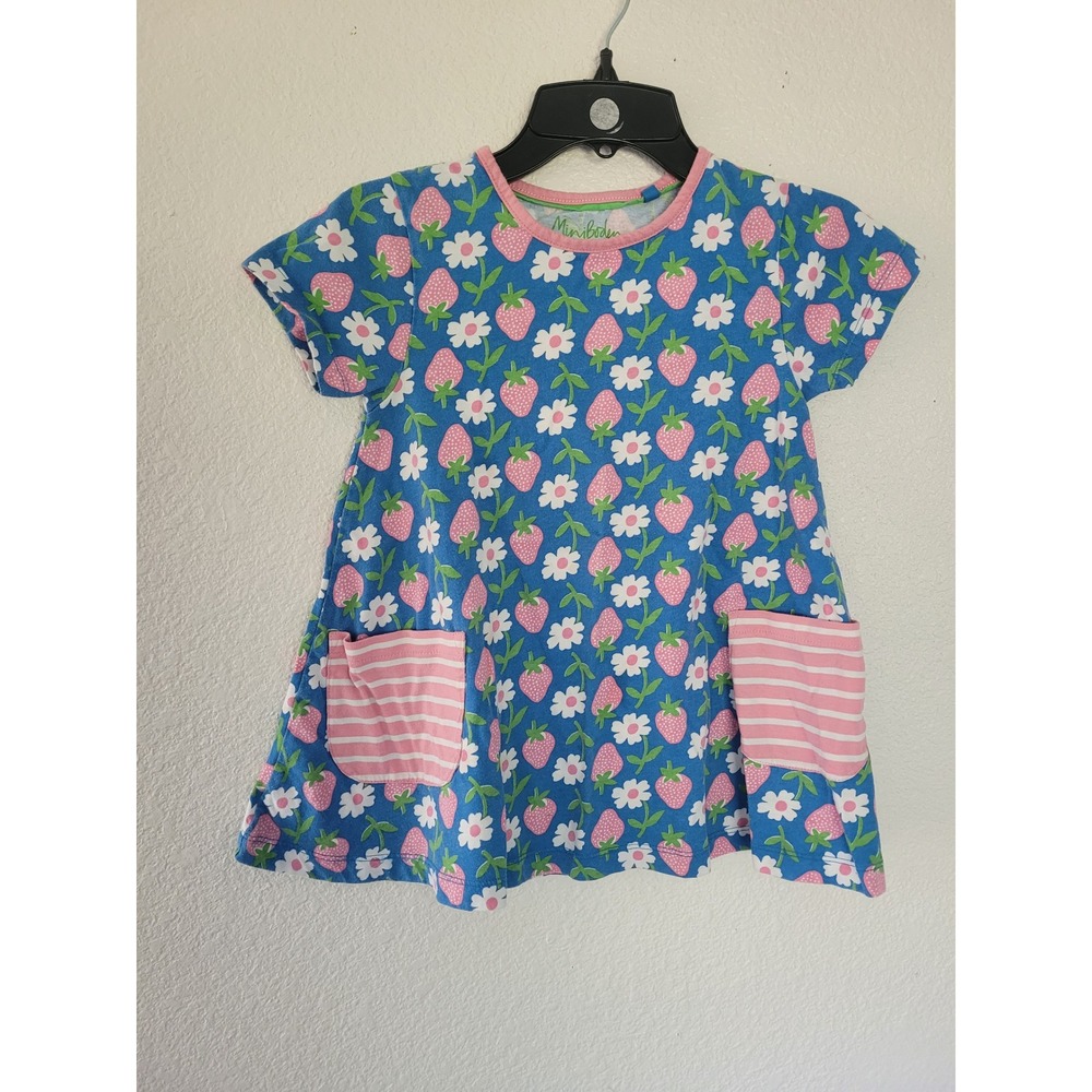 Mini Boden Girls Blue Strawberry Daisy Floral‎ Pocket Dress 6-7Y #6